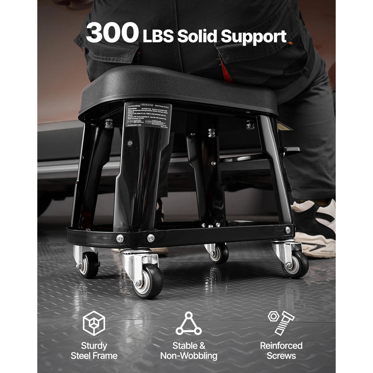 SucceBuy Mechanic Stool 300lbs &ndash; 360 Degree Swivel