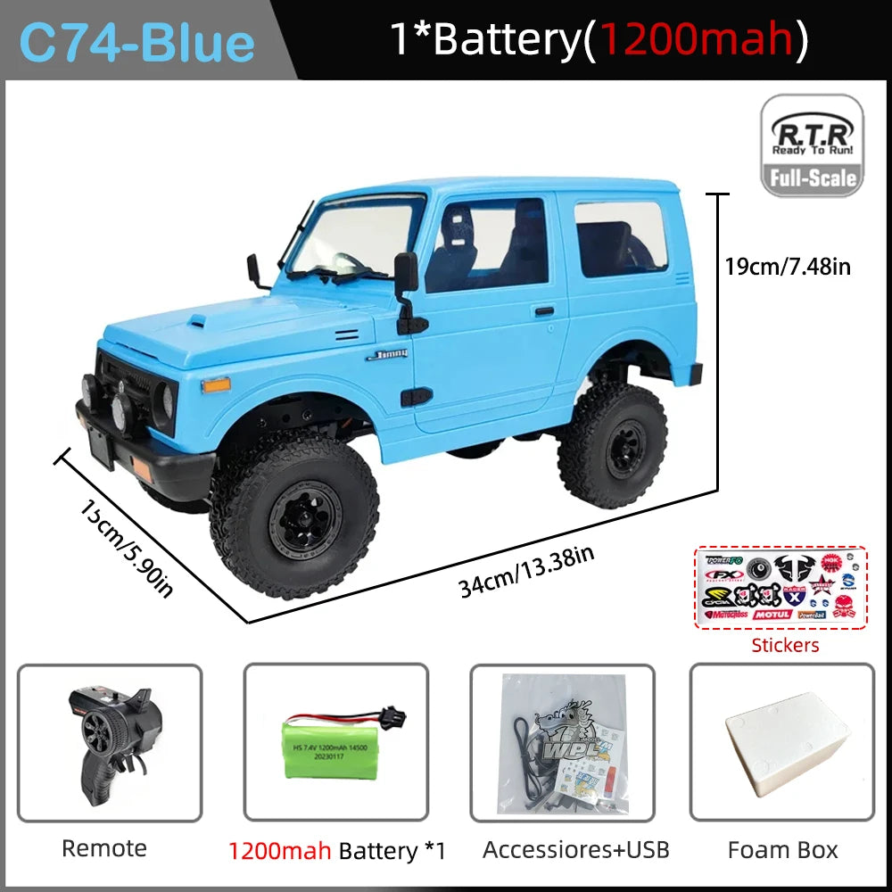 WPL C74-1 1/10 RC Car Jimny Warrior JA11 4WD 2.4G Crawler On-Road Toy C74-B-1B1200-STR-PB