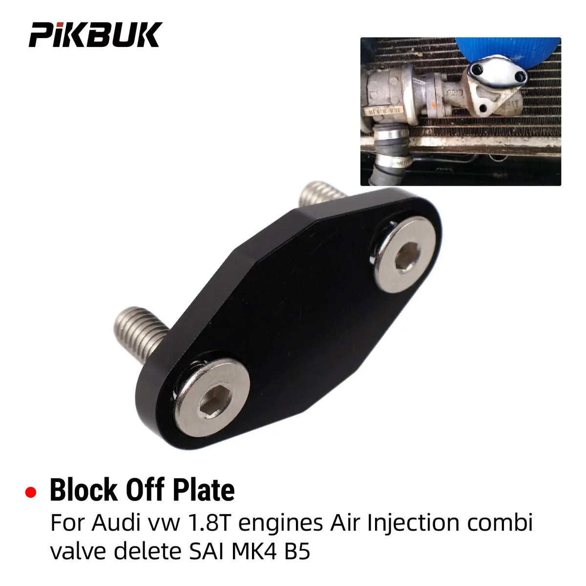 PIKBUK For VW Audi 1.8T 1.8 T Air Injection Block Off Plate Combi Valve Delete SAI MK4 B5 Aluminum by InterCyprus Trading Ltd