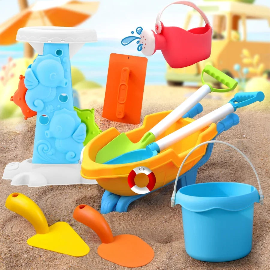 Complete Kids Beach Play Set: ATV, Sand Digging, Water Toys, Bucket, Shovel &amp; Hourglass - Ideal for Ages 3-6, Random Colors