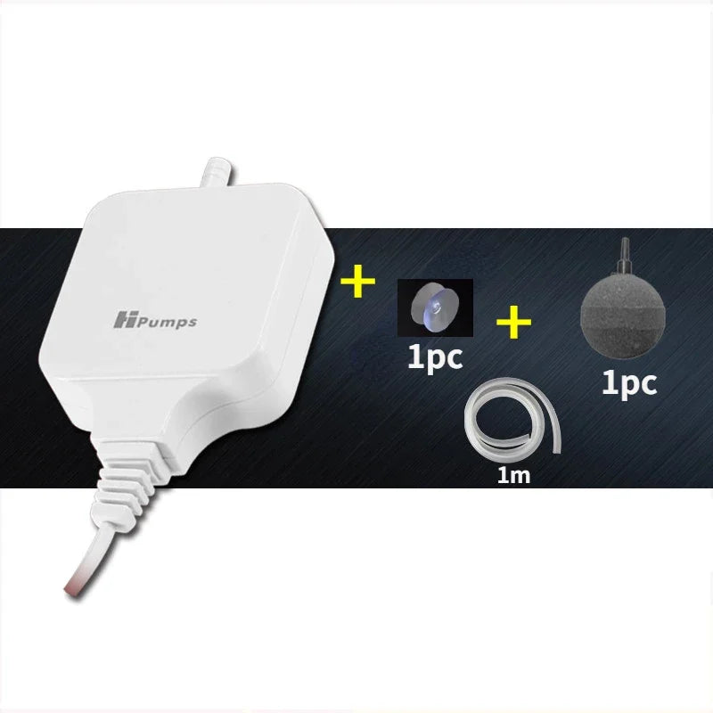 220-240V Mini Aquarium Oxygen Pump &ndash; Ultra Quiet Low Noise Square white / EU Adapter Plug