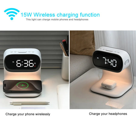 Modern Multifunctional Alarm Clock with Night Light and Wireless Charging