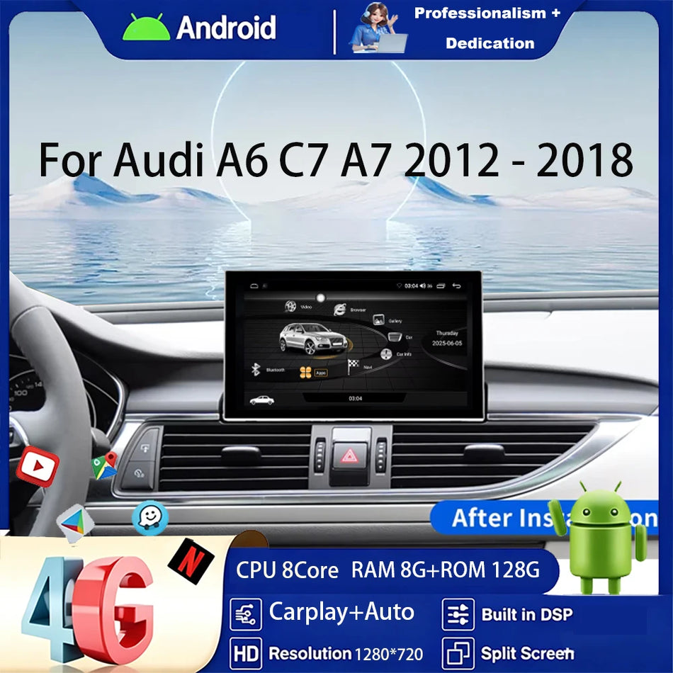 9-calowy odtwarzacz multimedialny Android 12 do samochodu dla Audi A6 C7 A7 2012-2018 z nawigacją GPS i bezprzewodowym Carplay