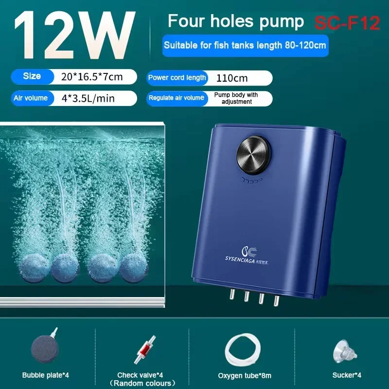 Ultra Quiet Adjustable Aquarium Air Pump 220V &ndash; Low Noise 12w Four-holes set / 220v
