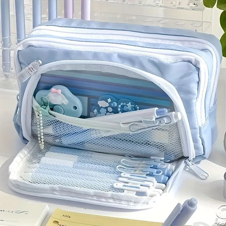 Kawaii Pencil Case | 3 Layer Cute Pen Bag | Large Capacity Korean Organizer