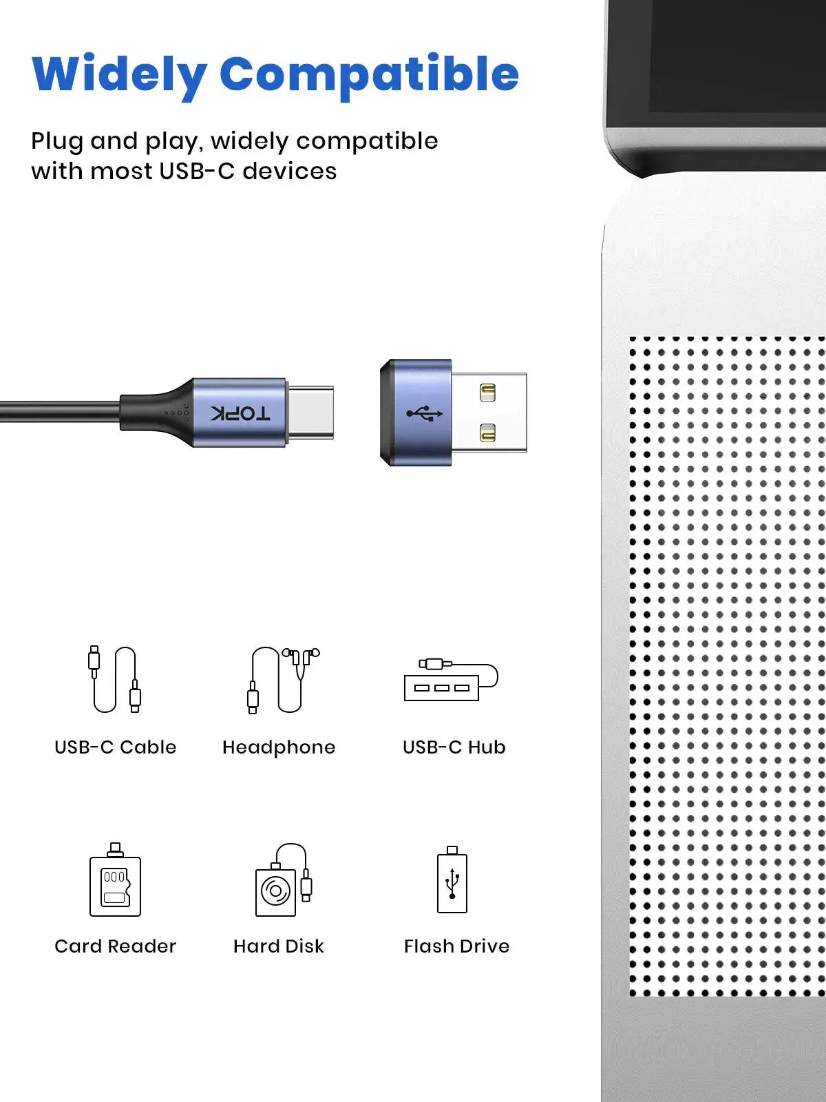TOPK AT13 USB C to USB Male Adapter USB Female (Type-C) to USB 2.0 Male (USB-A) Fast Charging & Data Sync OTG Adapter Connector by InterCyprus Trading Ltd