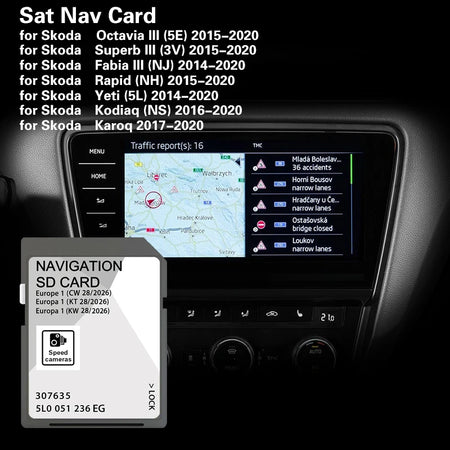Skoda Octavia 2015-2020 Sat GPS Nav 32GB Card - EU Maps