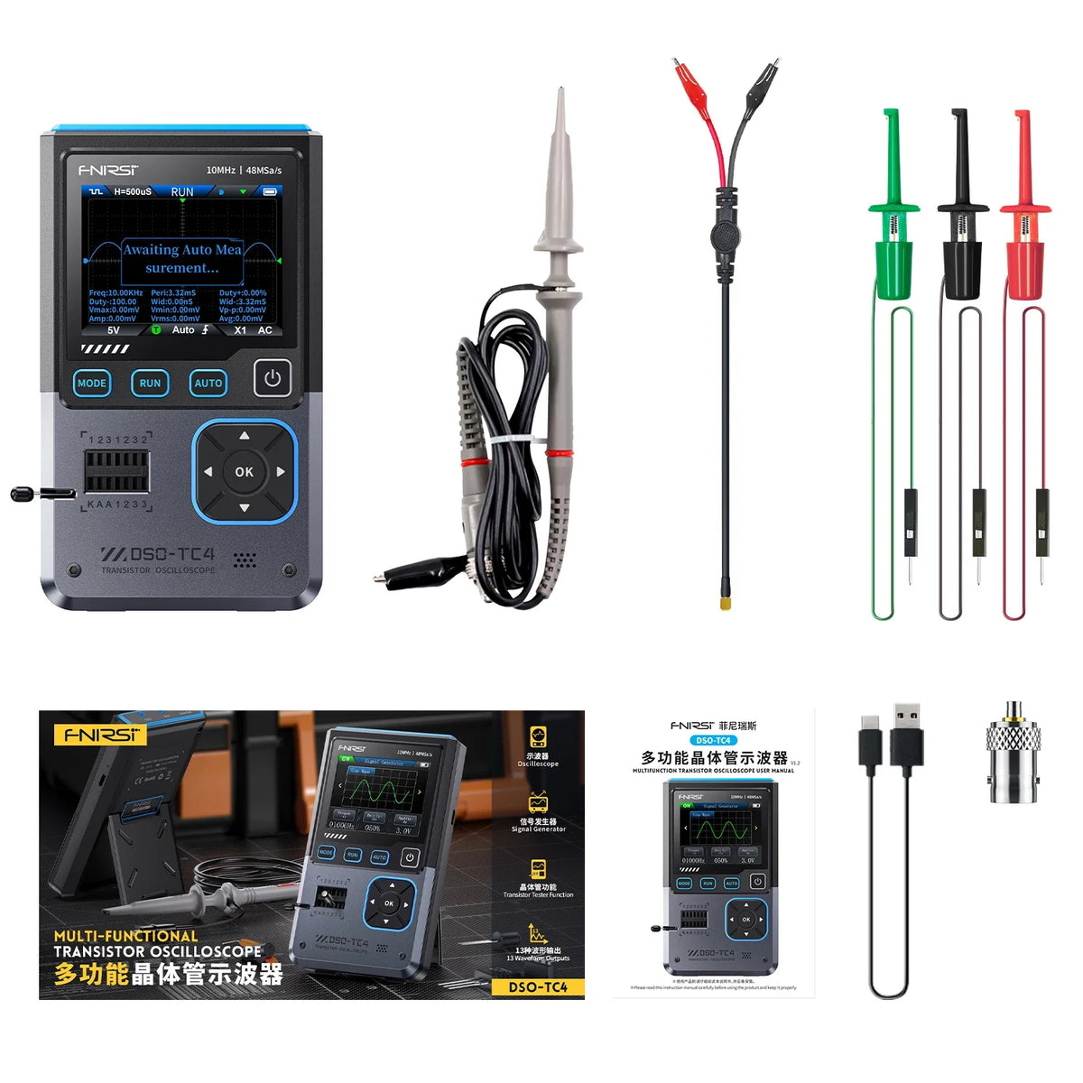 FNIRSI DSO-TC4 Upgrade 3 in 1 Digital Tester &ndash; 10MHz Bandwidth with Automatic Measurement DSO-TC4