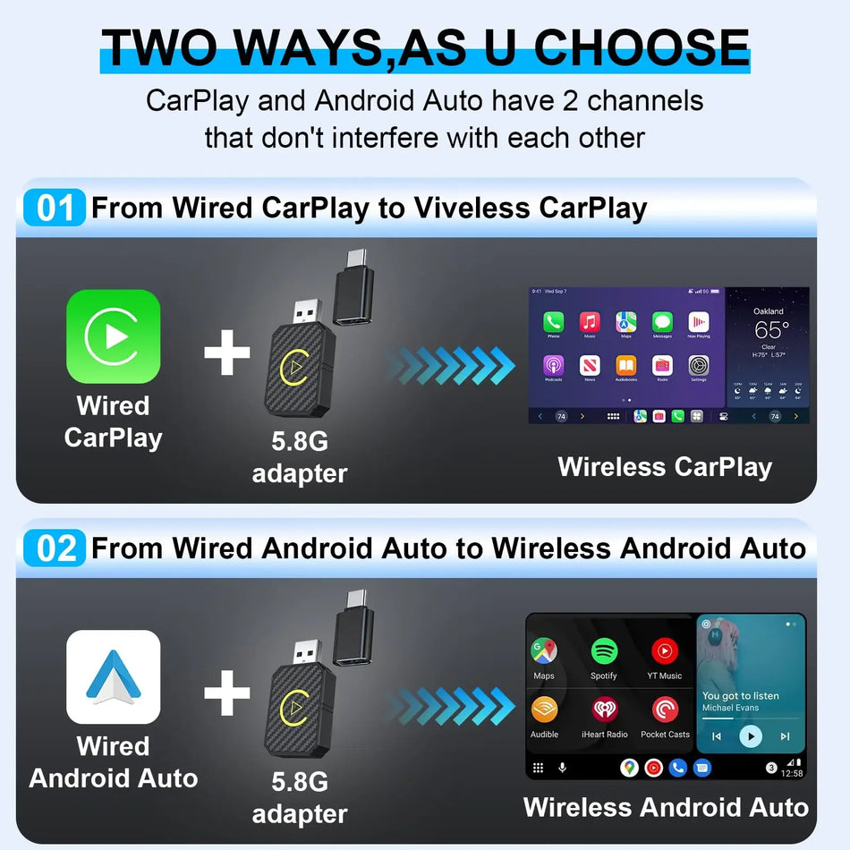 Bezdrátový adaptér CarPlay Android Auto USB pro kabelový CarPlay