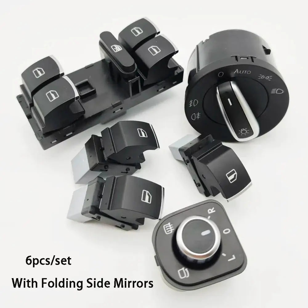Chrome Headlight and Power Window Master Switch for VW Golf Mk5 Mk6 Jetta Passat B6 Touran SEAT 5ND941431B 5ND959857 by InterCyprus Trading Ltd