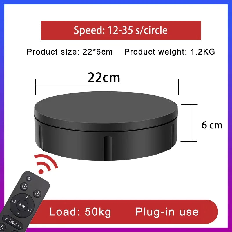 Electric Rotating Display Stand - 3 Speeds, 360&deg; Rotation, USB/Battery Powered 22cm black