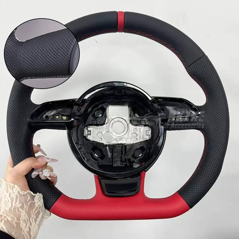 For Audi customized red handmade all leather sports steering wheel 2012-2016 S3 S4 S5 3 Rs4 Rs5 Rs6 Rs7 upgraded and modified by InterCyprus Trading Ltd