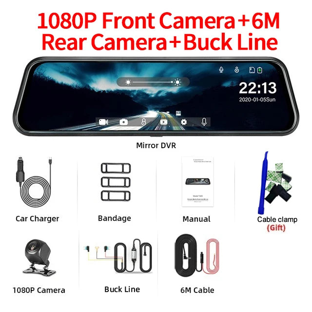Mirror Camera for Car 10 Inch Touch Screen &ndash; Dual Front and Rear Recording With 6M RCC-BL / None