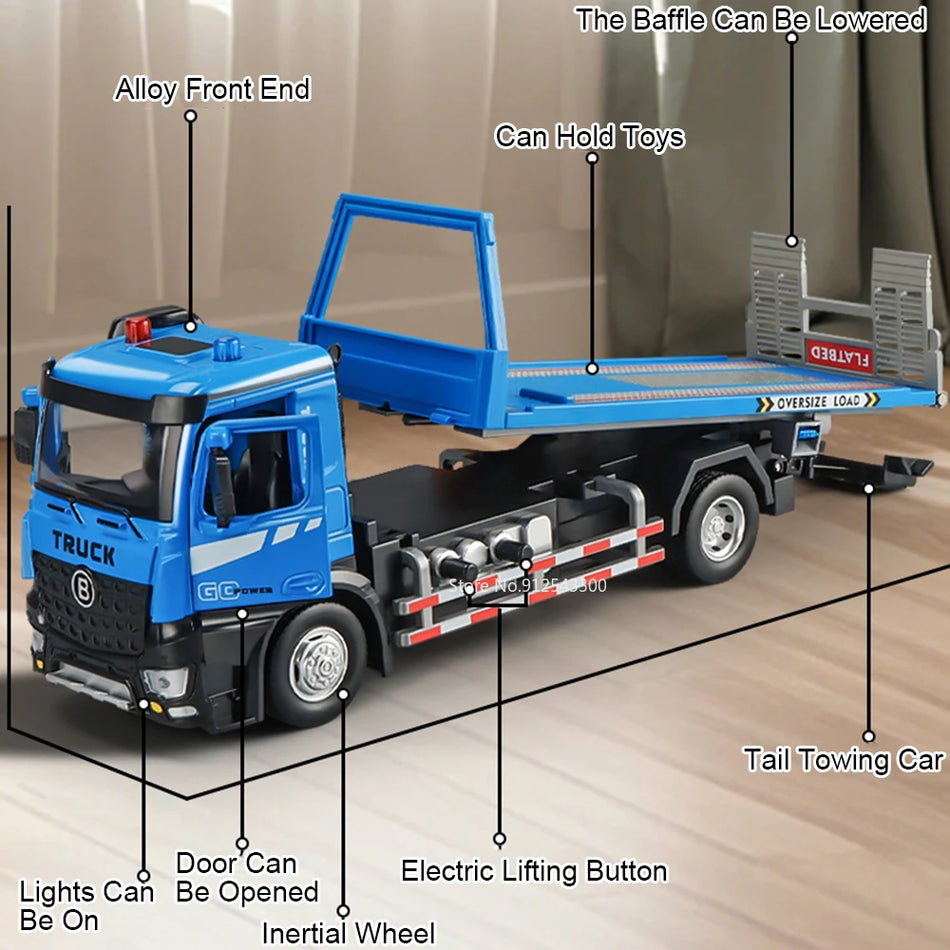 Camion din metal la scară 1:24 cu sunet și lumini, caroserie din aliaj, uși deschise