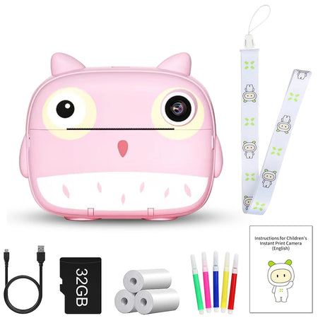 9IMOD Instant Print Camera for Kids - 2.4inch 1080P Selfie &amp; Video Pink Owl with Card