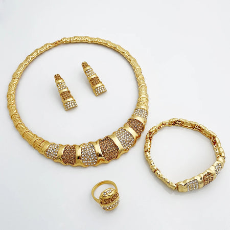 Elegant 18K Gold Plated Dubai Jewelry Set for Women - Necklace, Earrings, Bracelet &amp; Ring