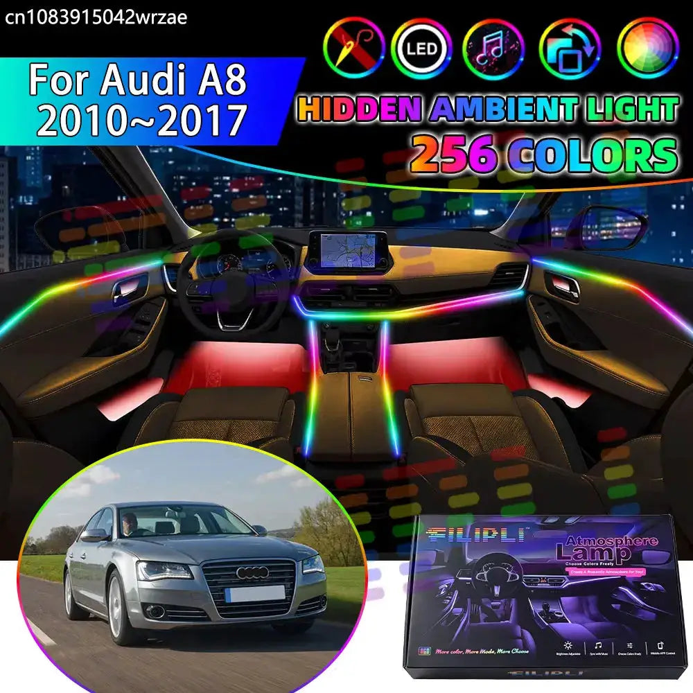 For Audi A8 2010~2017 D4 4H 2011 RGB Car Interior Ambient Lights Strips Breathing Lighting Kit App Control LED strips Auto Parts by InterCyprus Trading Ltd