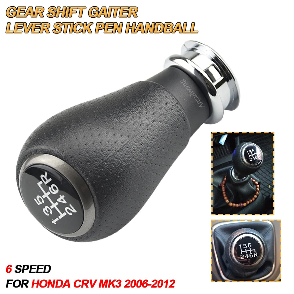 Perilla de Cambio de 6 Velocidades de Cuero ABS para Honda CR-V MK3 2006-2012