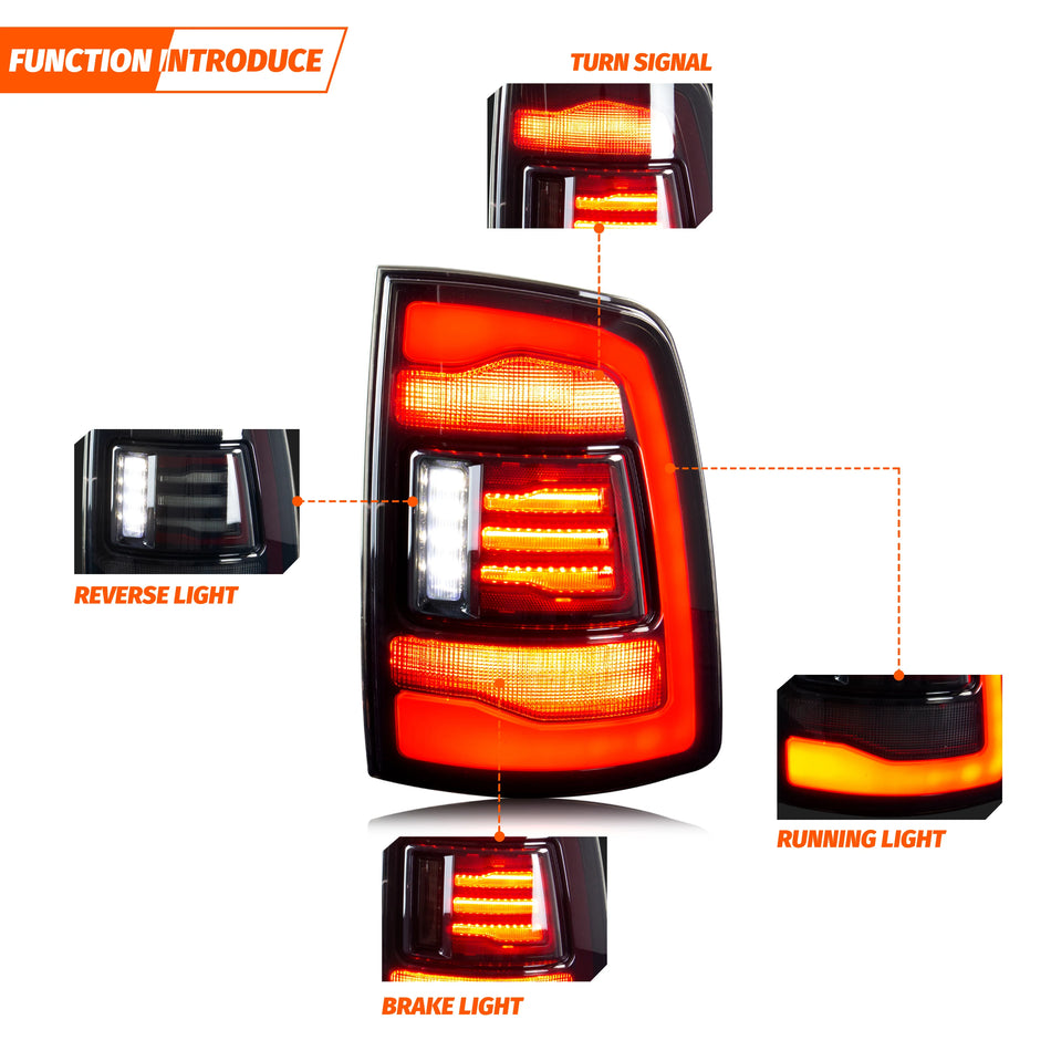 Xunder LED bakljus för Dodge Ram 1500 2500 3500 2008-2018 4:e generationens sekventiella blinkers svarta baklampor komplett set