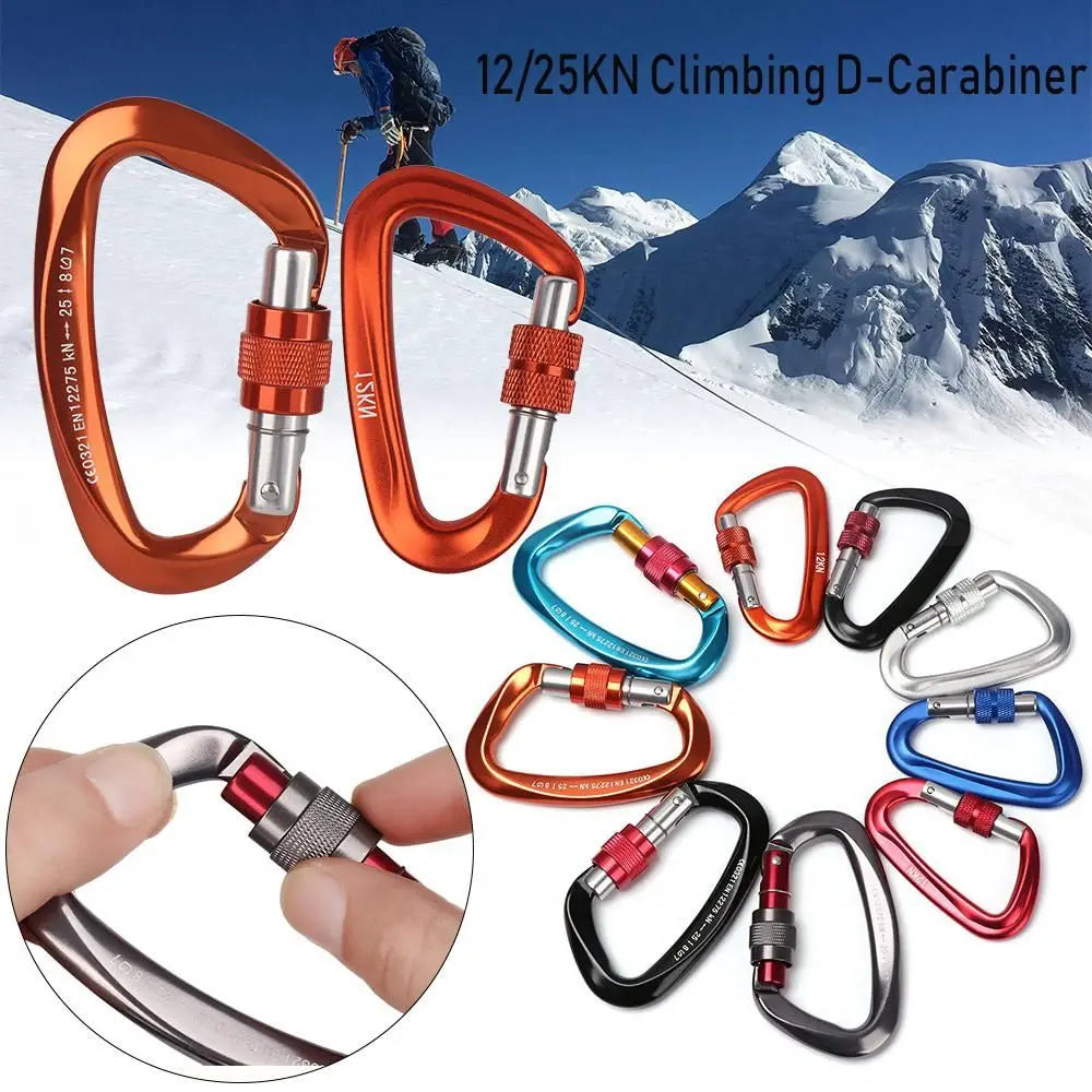 12KN 7075 Outdoor Climbing Equipment Buckle Climbing Carabiner D Shape Quickdraws Professional Climbing Buckle Lock Safety Lock