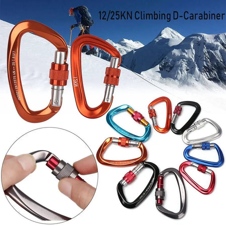 12KN 7075 Outdoor Climbing Equipment Buckle Climbing Carabiner D Shape Quickdraws Professional Climbing Buckle Lock Safety Lock