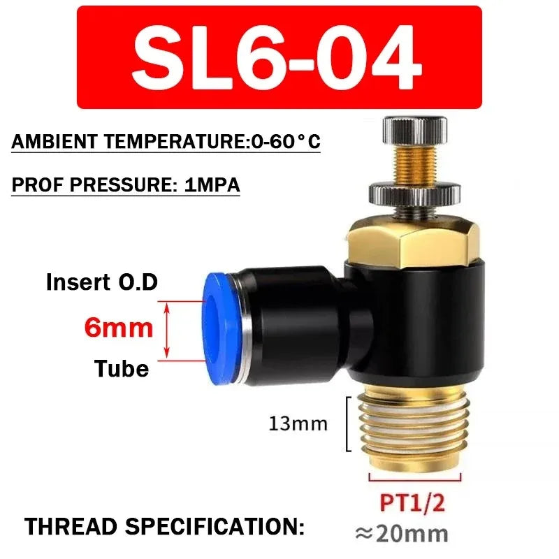 SL Throttle Valve 4 6 8 10 12mm Pneumatic &ndash; Fast Connection SL6-04