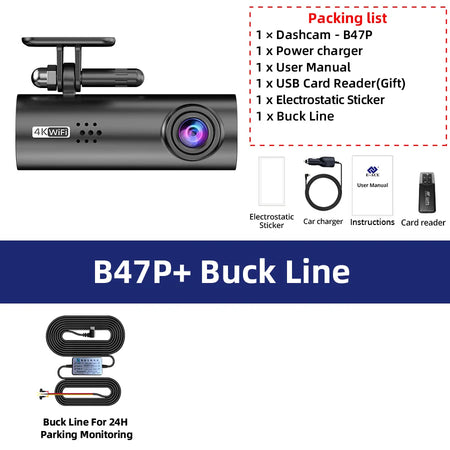 ACCEO 4K Smart Dash Cam &ndash; Front Rear Night Vision Recording B47P 4K DVR-BL / 128G