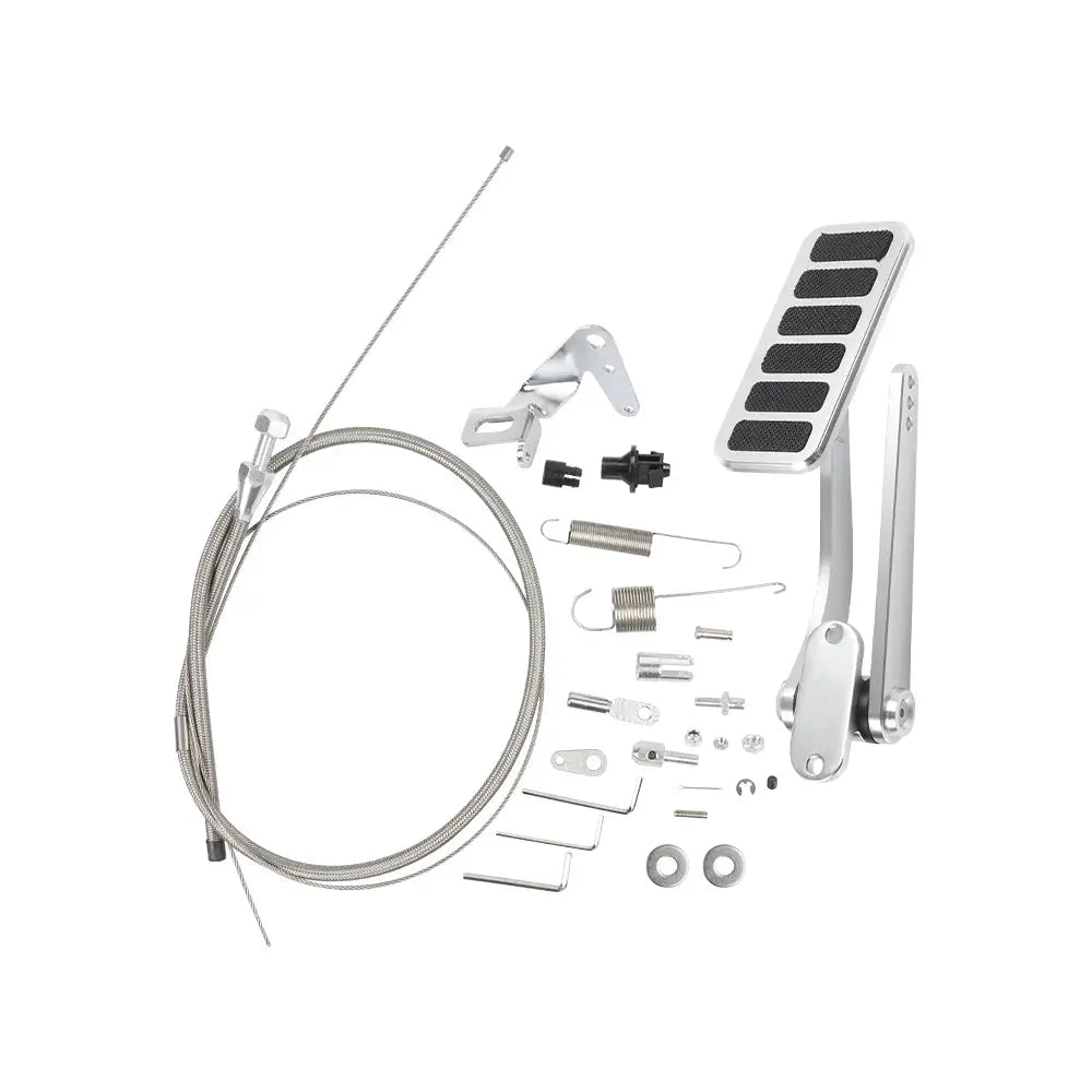 Universal Polished Throttle Pedal, Braided 36" Throttle Cable Kit with 24" Sleeve and Cab & Cab Bracket Aluminum by InterCyprus Trading Ltd