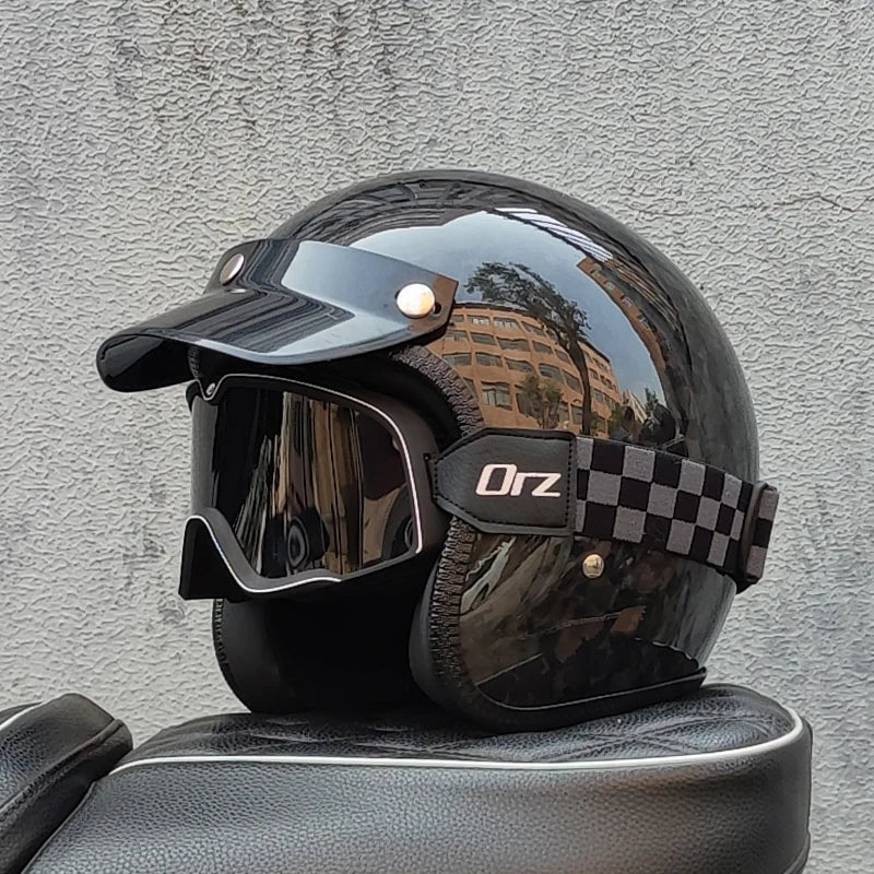 ORZ Carbon Fiber Retro Open Face Helmet &ndash; Ultra Lightweight