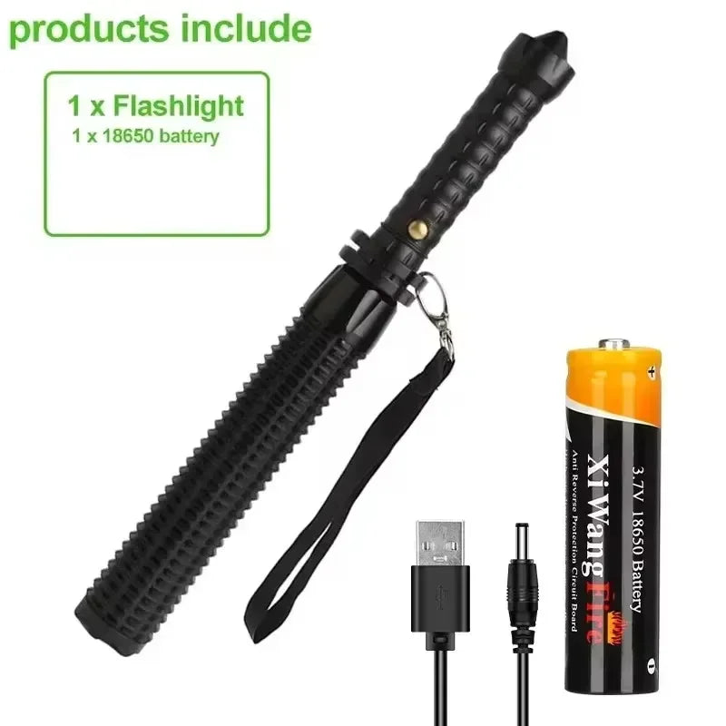 Baseball Bat LED Self-Defense Flashlight &ndash; Telescopic Zoom black-18650