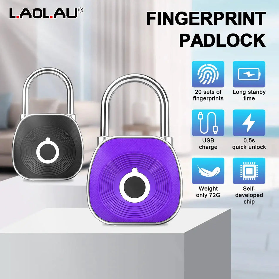 Biometric Fingerprint Padlock USB Rechargeable Keyless Smart Lock by InterCyprus Trading Ltd