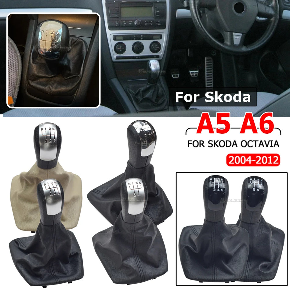 Maner schimbator de viteze cu cotiță din piele pentru Skoda Octavia A5 A6