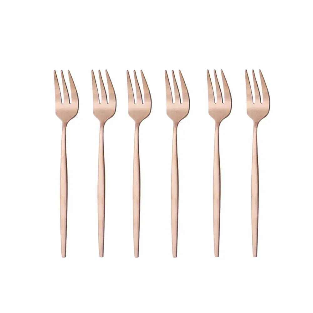 6Pcs Stainless Steel Matte Cake Fork Set &ndash; Elegant Gold Tableware Rose