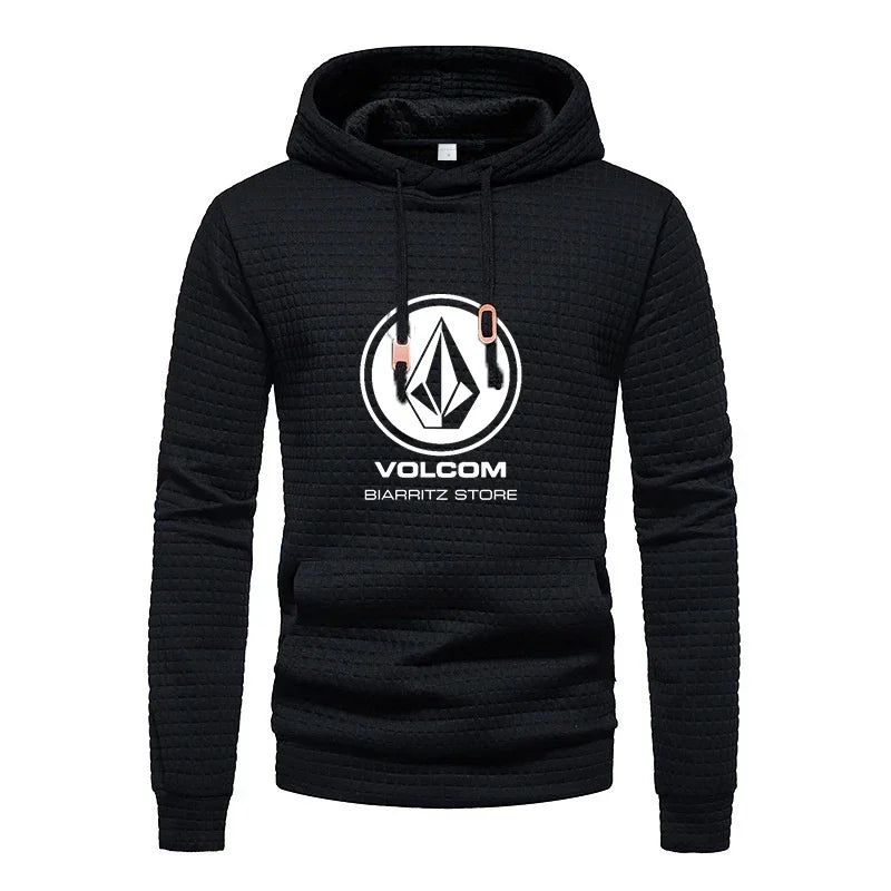 Autumn and winter, casual sportswear, men's checkered design pockets and shoelaces, waffle embossed hooded sweater black2 / S