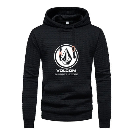 Autumn and winter, casual sportswear, men's checkered design pockets and shoelaces, waffle embossed hooded sweater black2 / S