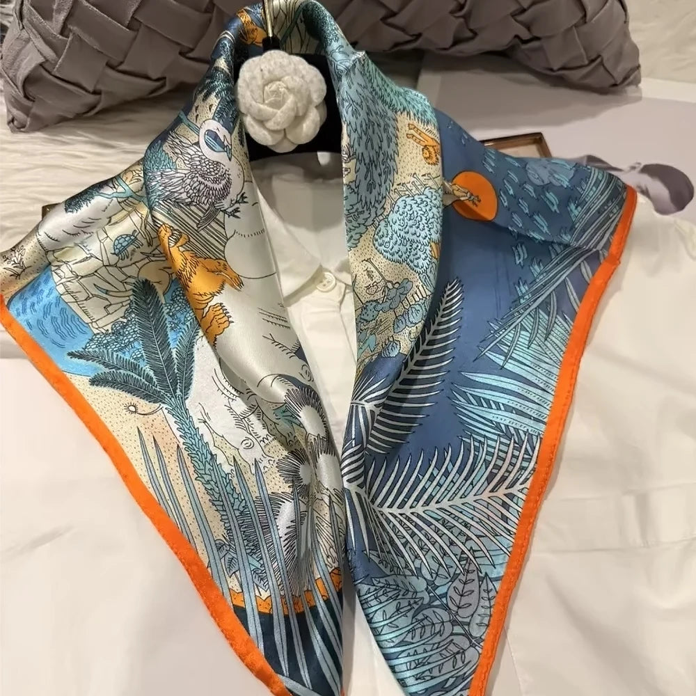 Green Women 100% Mulberry Silk Scarf &ndash; Elegant Floral Design for Versatile Styling