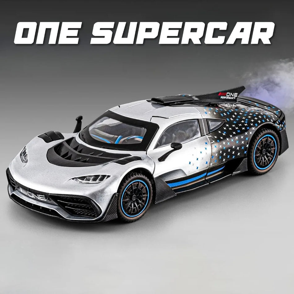 Coche de juguete a escala 1:24 One Vision GT de metal fundido con volante.