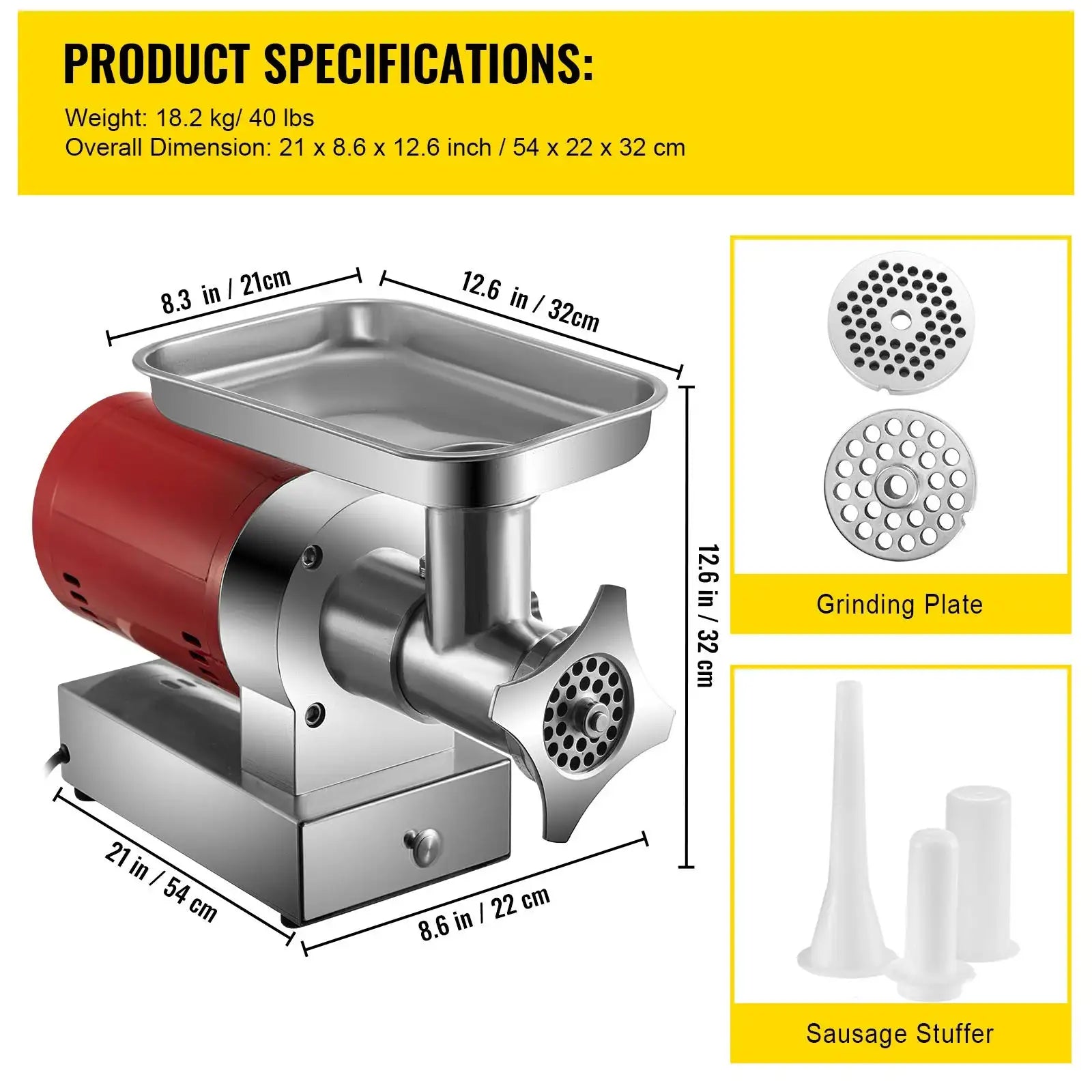 Electric Meat Grinder 1100W Heavy Duty Mincer 661 lbs Per Hour / GERMANY