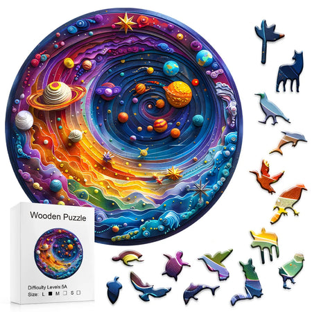 Unique Wooden Jigsaw Puzzle for Adults and Kids - Space Planet Earth with Beautiful Gift Packaging