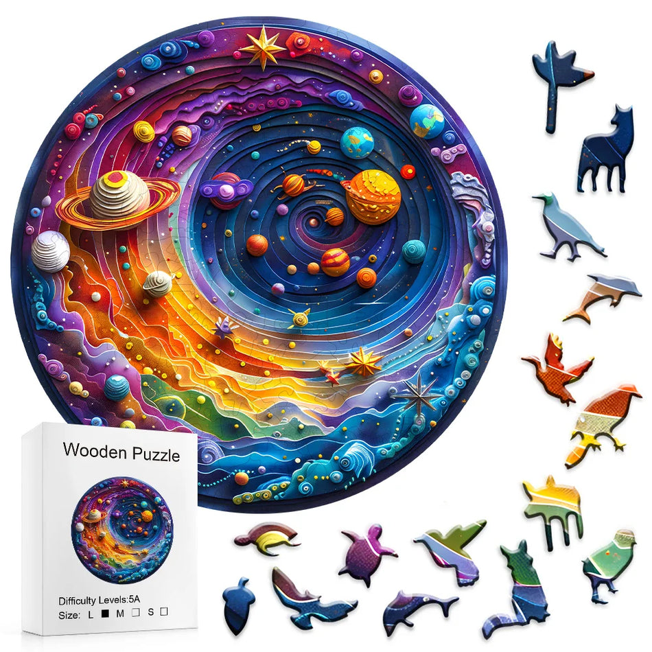 Unique Wooden Jigsaw Puzzle for Adults and Kids - Space Planet Earth with Beautiful Gift Packaging