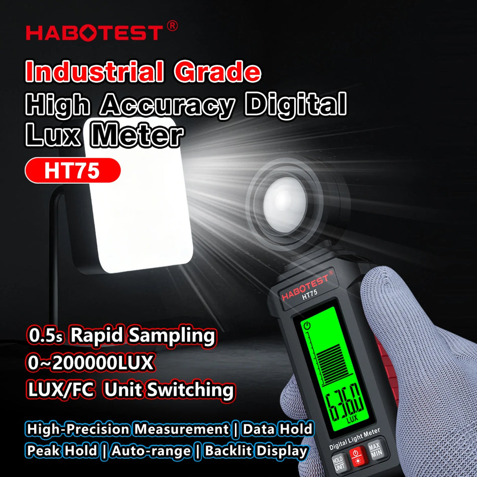 HT75 Medidor de Lux Digital Portátil 0-200000 Lux, Comutação de Lux FC