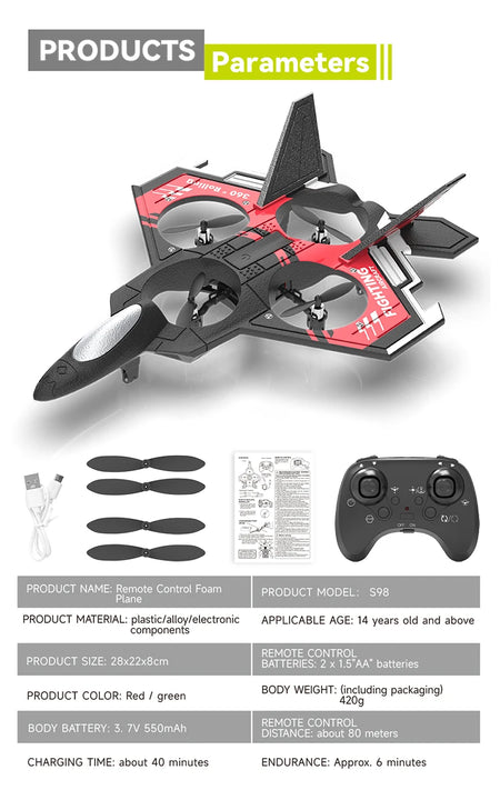 NEW V17 Gravity Sensing RC Plane &ndash; Easy Remote Control Fun Red -s98