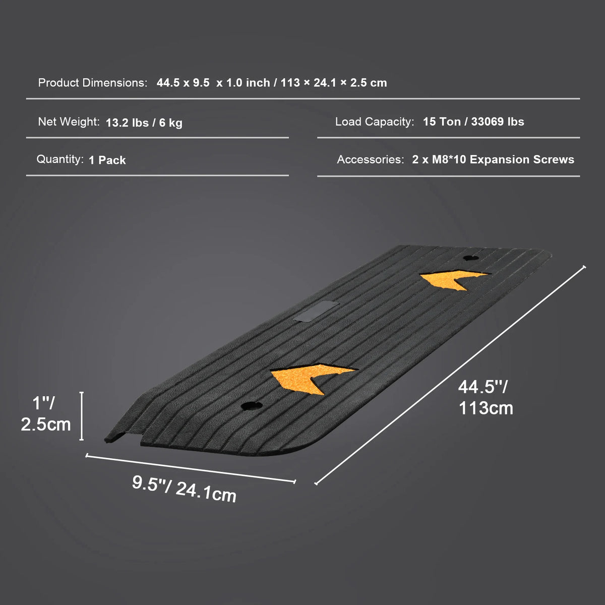 SucceBuy Driveway Curb Ramps &ndash; Non Slip Rubber Threshold 44.5x9.5x1.0inch / Poland