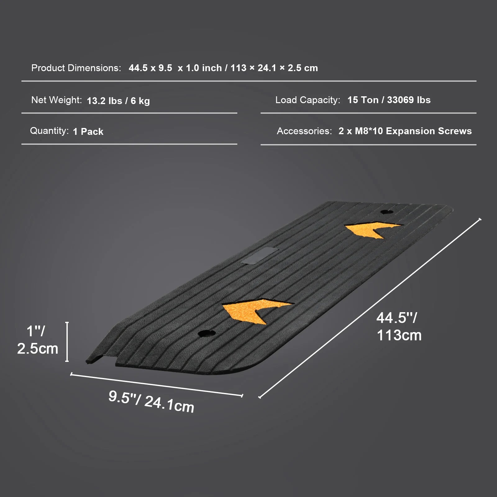 SucceBuy Driveway Curb Ramps &ndash; Non Slip Rubber Threshold 44.5x9.5x1.0inch / Poland