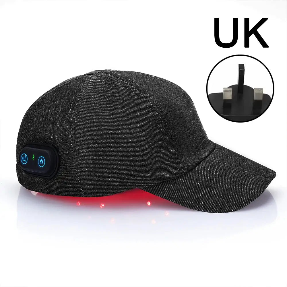 New Infrared Hair Growth Cap 660nm 850nm - Stimulates Growth Black-UK plug