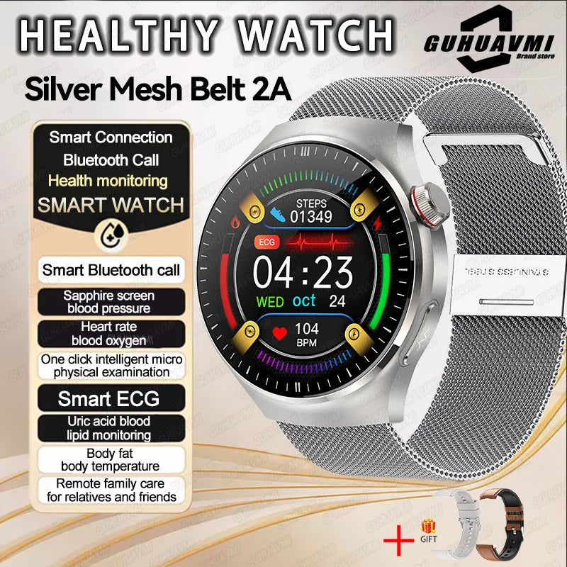 Dody Health Monitoring Smart Watch - ECG And PPG Monitoring Silver Mesh Belt 2A / Health Assistant