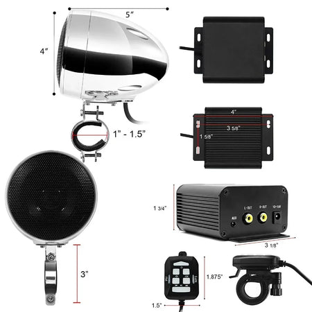 150W Motorcycle Audio System, Waterproof Bluetooth Speakers, 2-Channel Amp
