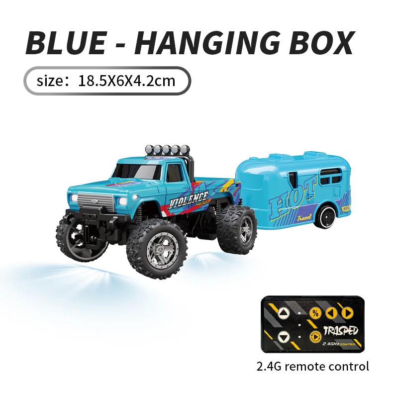 1/64 RC Car 2.4G Remote &ndash; Alloy Off Road Climber LED Blue with trailer