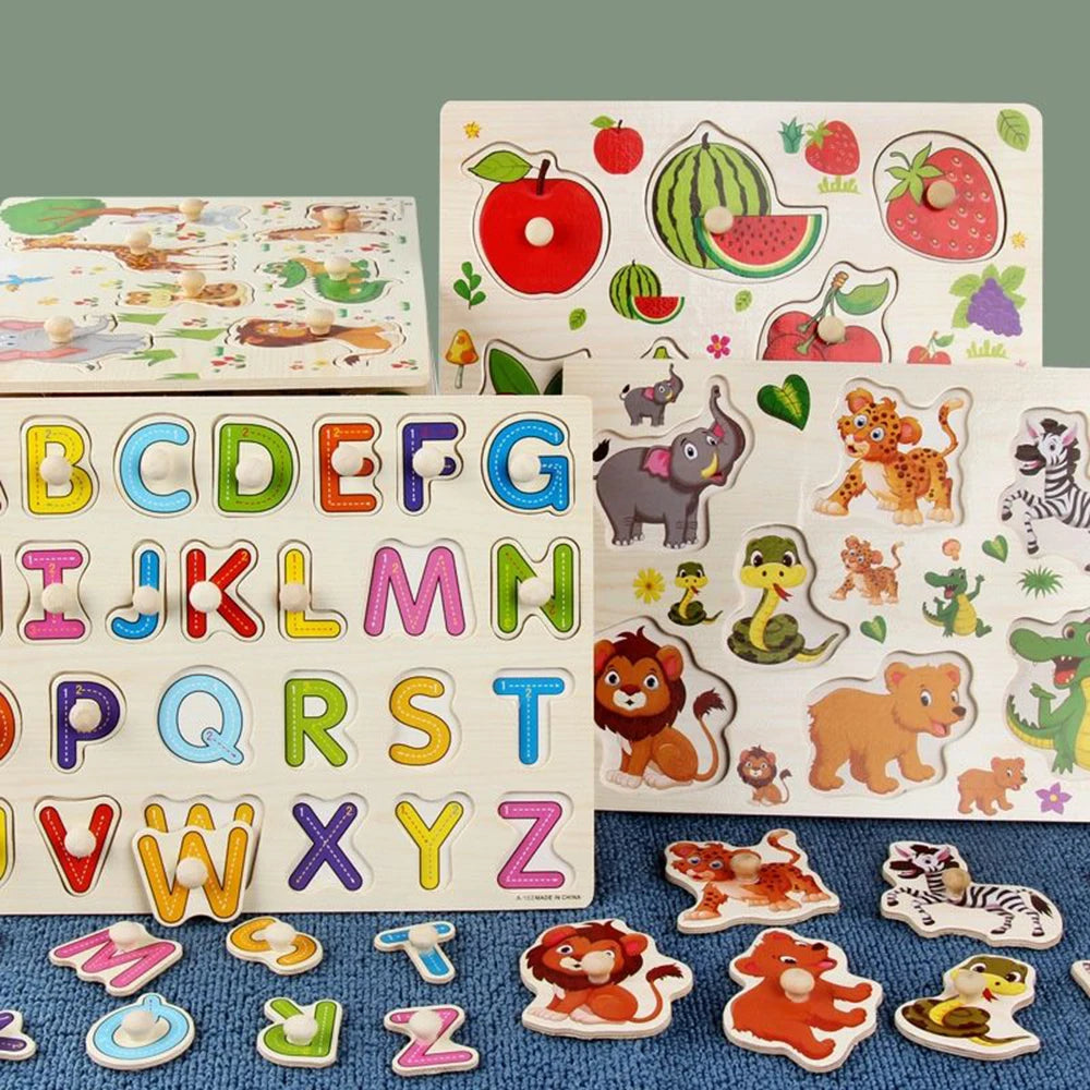 Montessori Wooden Baby Puzzle Toys for Toddlers 1-3 Years | Hand Grab Board Game for Fine Motor Skills Development