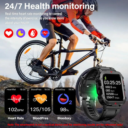 LAXASFIT Men's Smart Watch LED Flashlight Outdoor Health